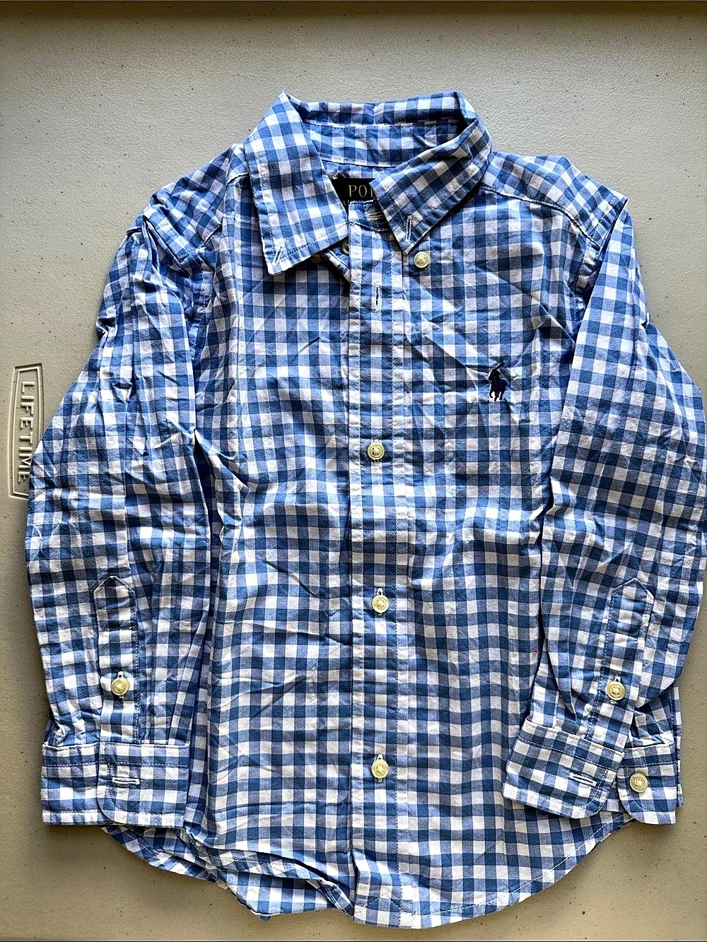 Polo Ralph Lauren Gingham Cotton Long-Sleeve Shirt Boys 3T Blue & White